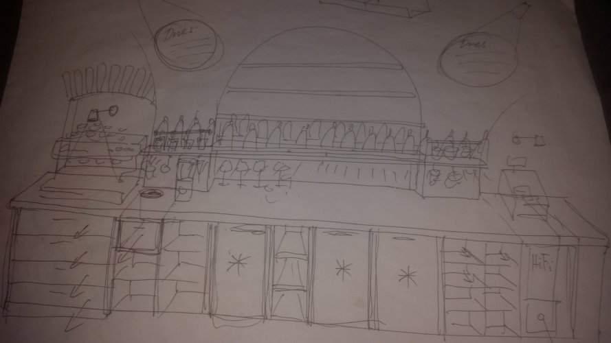 Náčrtek možné dispozice baru.