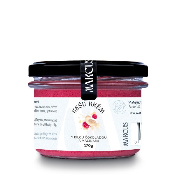 KEŠU krém 70% s bílou čokoládou a malinami 170g