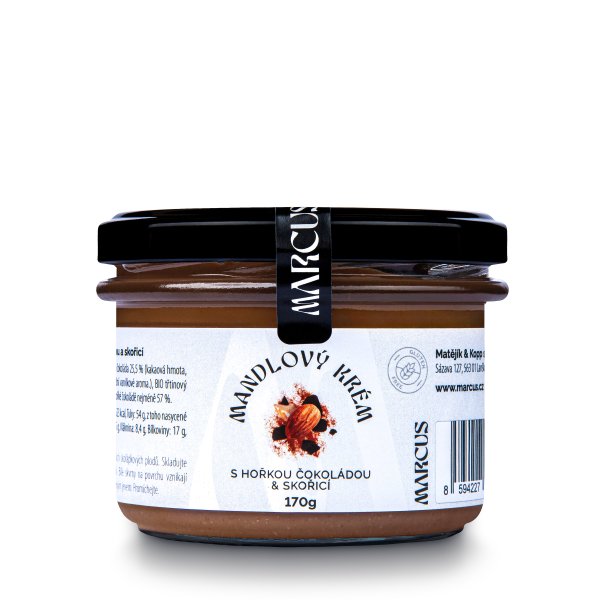 MANDLOVÝ krém s hořkou čokoládou 70% a skořicí 170g