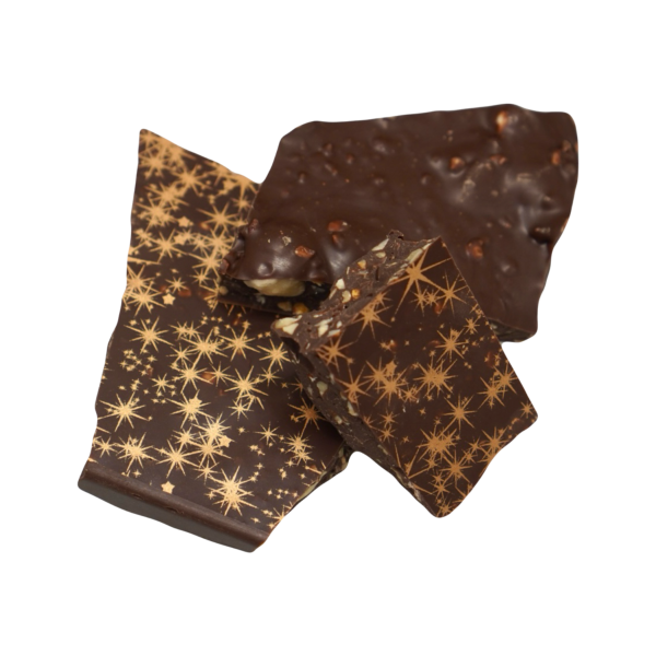 VÁNOČNÍ MLÉČNÁ - lámaná čokoláda 40,7% s praženými lískovými ořechy - 100g